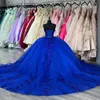 Blu lucido principessa tulle abito di sfera abiti quinceanera meninas de 15 anos appliques perline 3dflower abiti da debuttante