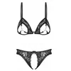 Soutien-gorge Ensembles Femmes Dentelle Garniture Découpe Lingerie Costume Transparent Anneaux En Métal Crop Soutien-Gorge Hauts Avec Creux Taille Basse Crotchless G-string230I