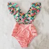 Hög midja Ruffled Sexig bikini -uppsättning Founce Biquini badkläder Kvinnor Två stycken Baddräkt Floral Beachwear Vneck Bathing Suit 220616294Z