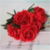 Decorative Flowers Wreaths 5 Heads Simation Peony Flower Wedding Decoration Floral Arrangement Arches T Platform Road Lead Artific Otb0S