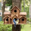 Bird Cages Hanging Wooden Hummingbird House For Outside 6 Hole Handmade Natural Birdhouse Large Outdoor Shelter Decorate Backyardcourtyar 230909