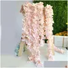 Decorative Flowers Wreaths Artificial Flower Wisteria Hydrangea String Wedding Wall Background Decoration Home Hanging Accessories Otp36