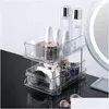 Lagringslådor BINS 2 Tier Transparent kosmetiska fall Holder Desktop Makeup Organizer Eyeliner Pen Foundation Blush Eyeshadow Brushe Dhddc