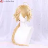 Perruques de cosplay Jeu Genshin Impact Aether Cosplay Perruque 80 cm de long tresse avec boucles d'oreilles résistant à la chaleur cheveux synthétiques fête Anime perruques bonnet de perruque 230908