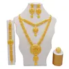 Boucles d'oreilles collier 24K Dubai couleur or ensembles de bijoux pour femmes Double couche anneaux mariée mariage africain femme cadeaux 285N