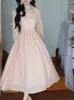 Vestidos casuais rosa elegante doce estilo coreano vestido mulheres frança vintage festa de noite midi bolha manga retro kawaii fada 2023