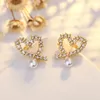 Orecchini a bottone in argento 925 con cuore dolce amore OL con diamanti scintillanti in cristallo brillante Orecchini in oro 18 carati di lusso con perle di design orecchini e280t