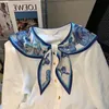 Women's new design color block print sailor collar long sleeve loose college style blouse shirt SMLXL