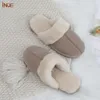 Slippers INOE Cow Suede Leather Plush Fur Lined Women Casual Winter Slippers Half Indoor Home Shoes Warm Comfortable House Leisure Flats 230908