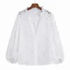 Women's Blouses Shirts Women Lace Shirt Hollow Out Embroidery Blouse White Blue Green Rose Pink Summer Clothing Modern Girl Blusa Tops 230908
