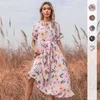 Vestido largo estampado con temperamento ligeramente maduro Vestido Mori europeo y americano con sentido del diseño con volantes