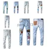 Herren-Jeans, Designer-Herrenjeans, lila, modische Herren-Jeans, Cargo-Hosen, Skinny-Mann-Stickerei, Patchwork, zerrissen für Trend, Loch, Streetwear, Motorradhose, Fitness, Patchw