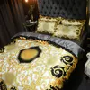 Luxury pattern designer bedding sets 4pcs set golden printed silk queen king size duvet cover bed sheet fashion pillowcases224f