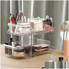 Lagringslådor BINS 2 Tier Transparent kosmetiska fall Holder Desktop Makeup Organizer Eyeliner Pen Foundation Blush Eyeshadow Brushe Dhddc