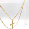 COLLIER PENDENTIF CROIX REMPLI D'OR RÉEL 24 K CHAÎNE DE LONGUEUR 60 CM204M