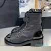 Black combat boots women Sheepskin Low Heel Ankle Boots Biker chunky platform flats Round Toes Wedges lace-up booties luxury designers shoes