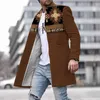 Men's Wool Blends Men Woolen Coat Jacket Fashion Striped Geometric Print Young Mens Clothes Autumn Winter Single Breasted Pocket Overcoat Outwear 230908