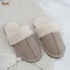 Slippers INOE Cow Suede Leather Plush Fur Lined Women Casual Winter Slippers Half Indoor Home Shoes Warm Comfortable House Leisure Flats 230908