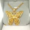 Holle vlinder hanger ketting 18k geel goud gevuld filigraan grote sieraden Gift254q