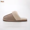 Slippers INOE Cow Suede Leather Plush Fur Lined Women Casual Winter Slippers Half Indoor Home Shoes Warm Comfortable House Leisure Flats 230908