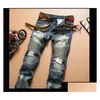 Jeans da uomo Moda Uomo Cool Uomo Morto Strappato Designer Dritto Motociclista Motociclista Causale Pantaloni in denim Streetwear Consegna drop Abbigliamento Dh2Er