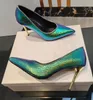 Kvinnors högkvalitativa klädskor Fashion Shiny Metal High Heels 9,5 cm Show Party Wedding Shoes Matching Box 35-42