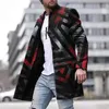 Men's Wool Blends Men Woolen Coat Jacket Fashion Striped Geometric Print Young Mens Clothes Autumn Winter Single Breasted Pocket Overcoat Outwear 230908
