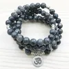 SN1146 Bracciale avvolgente in labradorite di design superiore Bracciale o collana da uomo 108 Mala Yoga in argento Bracciale Buddha Ohm di loto266S