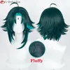 Cosplay perucas jogo genshin impacto cosplay xiao peruca 40cm curto cabelo verde com adesivos anel resistente ao calor perucas de festa sintética peruca boné 230908
