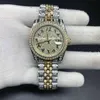 Reloj con esfera de números arábigos y diamantes completos para mujer, tamaño 36 mm, reloj de lujo con hielo, automático, plateado, dorado, de dos tonos, inoxidable, con diamantes lady208T