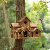 Klatki ptaków wiszący drewniany dom hummingbird na zewnątrz 6 -dołkowy ręcznie robiony naturalny dom ptaków duży schronienie na zewnątrz dekretne podwórko 230909