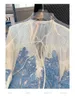 Nuovo chiffon femminile in chiffon a maniche nazionali a maniche blu floreale camicia desinger top SML
