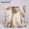 MS Softex Natural Fur Pillow Case Patchwork Real Rabbit Fur Pillow Cover Soft Plush Cushion Cover Home Decoration T2006012195