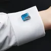 Boutons de manchette Lowkey luxe boutons de manchette en verre bleu pour hommes marque Lepton haute qualité carré cristal chemise Relojes Gemelos 230908