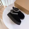 Botas Austrália Ultra Mini Plataforma Clássico Ultra Mini Mulheres Tornozelo Inverno Camurça Botas de Neve Pele de Carneiro Genuíno Couro Senhoras Moda Lã Quente Slip-on Sapatos Marrom