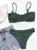 Costumes deux pièces côtelés vert sexy ensemble de bikini bandeau plissé ondulé solide maillot de bain femmes bandage maillots de bain monokini costume push up maillot de bain biquinis nouveau