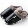 Slippers Men Slippers Indoor PU Leather Women Winter Waterproof Warm Home Fur Slipper Male Couple Shoes Fluffy Big Size House Slide Shoes 230908