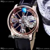 2022 Astronomia Tourbillon Reloj para hombre de cuarzo suizo Oro rosa Cielo azul Esqueleto 3D Globo Dial Correa de cuero negra Super Edición Pur275a