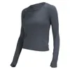 T-shirt in maglia da yoga a maniche lunghe per la primavera e l'autunno, tinta unita, sportiva, modellante, aderente, per fitness, felpa da jogging