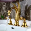 Ti-Gold 3 delik 8 yaygın kuğu lavabo musluk havzası musluk swan yeni güverte monte edilmiş 259c