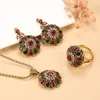 Bröllopsmycken set Kinel Ethnic Bride Crystal Flower Earring Ring mode antik guldhalsband för kvinnor Boho grossist 230909