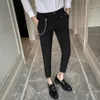 2020 Chain Decoration Mens Slim Fit Business Dress Casual Suit Pants Ankellängd Formell bröllopsbyxor Pantalon Costume1186G