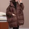 Damenjacken Lagabogy 2023 Winter Frauen Weiße Ente Daunen Lose Jacke mit Kapuze Weibliche Dicke Warme Outwear Lässige Übergröße Patchwork Mäntel 230908