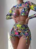 Dames Zwemkleding Dames Zwemkleding Print Bikini's met lange mouwen Cover Ups Badpak Dames Rokken 4-delige set Vrouwelijke String Halter Badpak Zomer 230111L230909