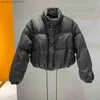 Women's Down Parkas Women Short Convertible Down Jacket Silver-Tone Plaqu Designer Padded Coat L230909