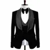 Senaste mäns 3 stycken prom svart sammet middag brudgummen tuxedos bröllop formell blazer man lapel män kostymer jacka väst pant278g