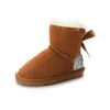 2024 Bottes pour enfants sur le genou Enfants classiques Mini demi-botte de neige hiver Bowknot complet moelleux fourrure satin cheville enfant d'âge préscolaire Enfant Enfant enfant en bas âge fille garçon Tod chaussons