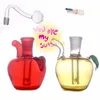 Мини-кальян в форме яблока, милый красный/желтый красочный дорожный стеклянный бонг для воды с 10-миллиметровой мужской чашей масляной горелки и силиконовым соломенным шлангом для курения