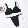 Sexig vs Rhinestone Letters Underwear Women's Suit Samla flickor Bekväm bh -uppsättning Rhinestone Lingerie Pink Q0705179S