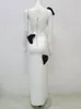 Casual Dresses Ailigou 2023 Women's White Bow slips En axel långärmad sexig ihålig utdelad bandageklänning Celebrity Party